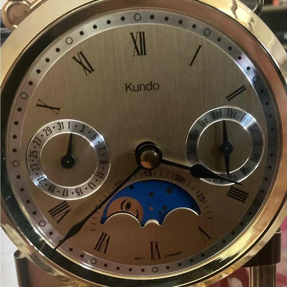 Kundo Anniversary Clock with Moonphase Dial & Quartz Movement Glass Dome, W Germ